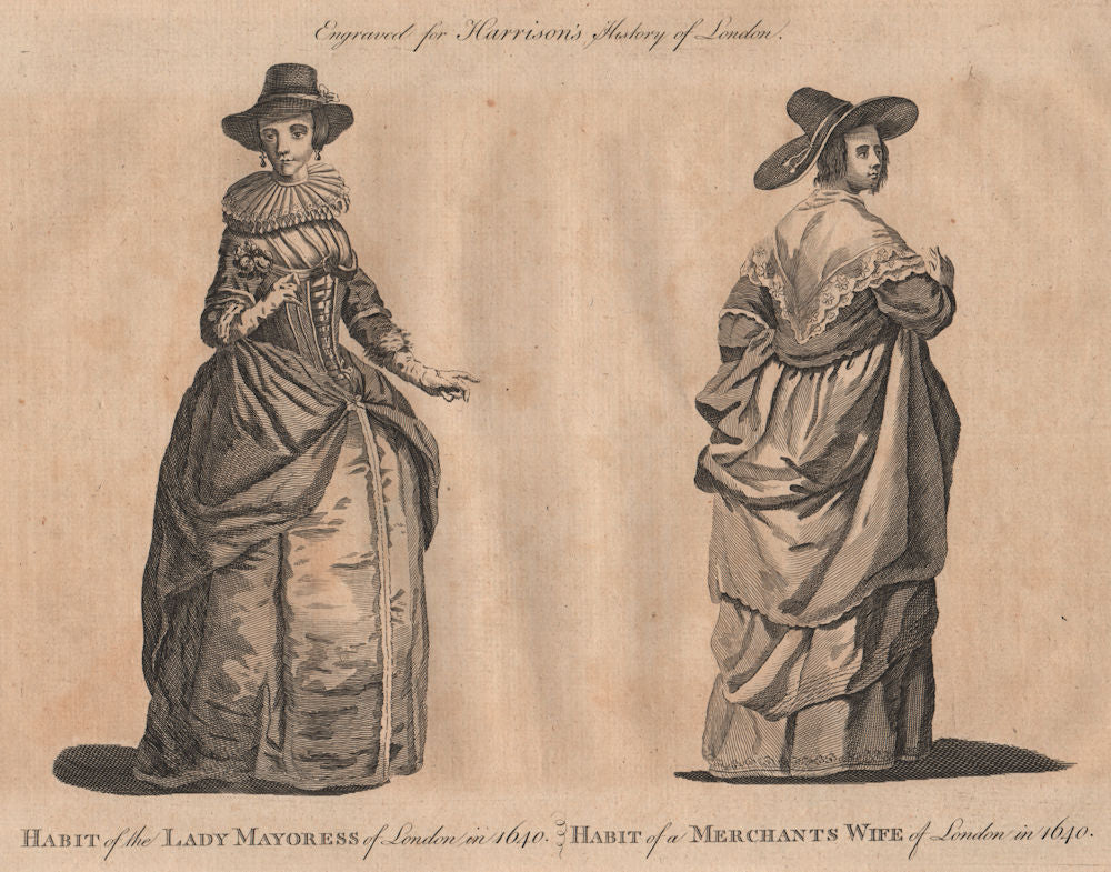 LONDON LADIES' COSTUME 1640 Lady Mayoress & Merchant's wife habit. HARRISON 1775
